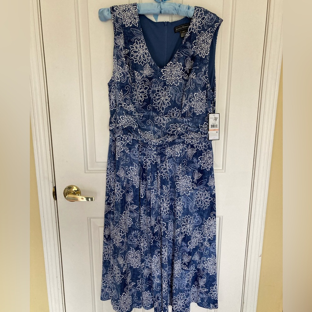 NWT Jessica Howard Blue Sleeveless Dress, 14W